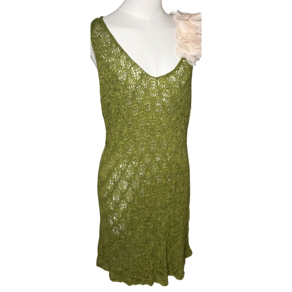 Urban Mango Crochet Cotton Mini Dress Green Boho Floral Applique Sleeveless L